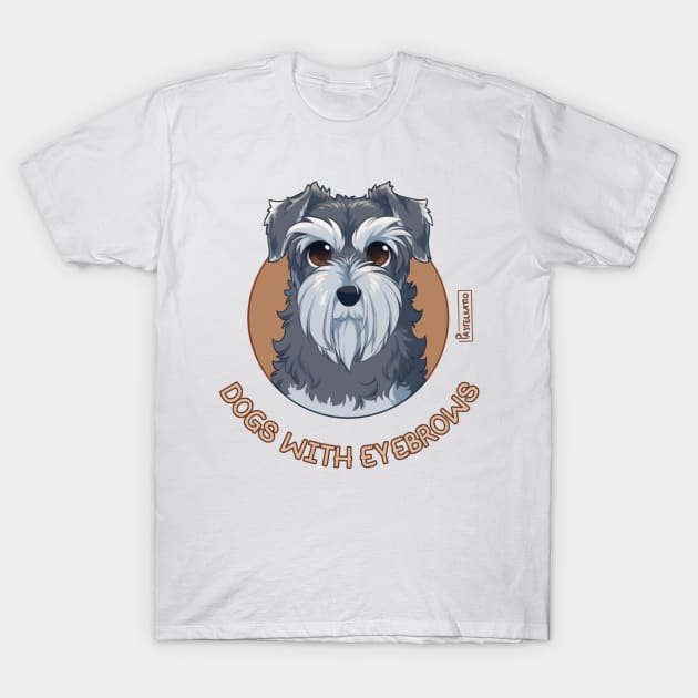 Dogs with Eyebrows - Schnauzer T-Shirt by Pastelkatto